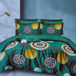 Lenjerie de pat dublu, 6 piese, Planete – Verde smarald , bumbac finet