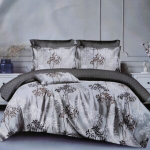 Lenjerie de pat dublu, 6 piese, Imprimeu floral – Gri/deschis/ antracit, bumbac finet